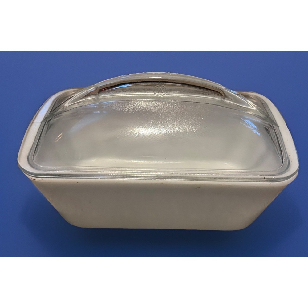 Vintage Westinghouse Milk Glass Refrigerator Dish Bread Pan Clear Lid MCM signed